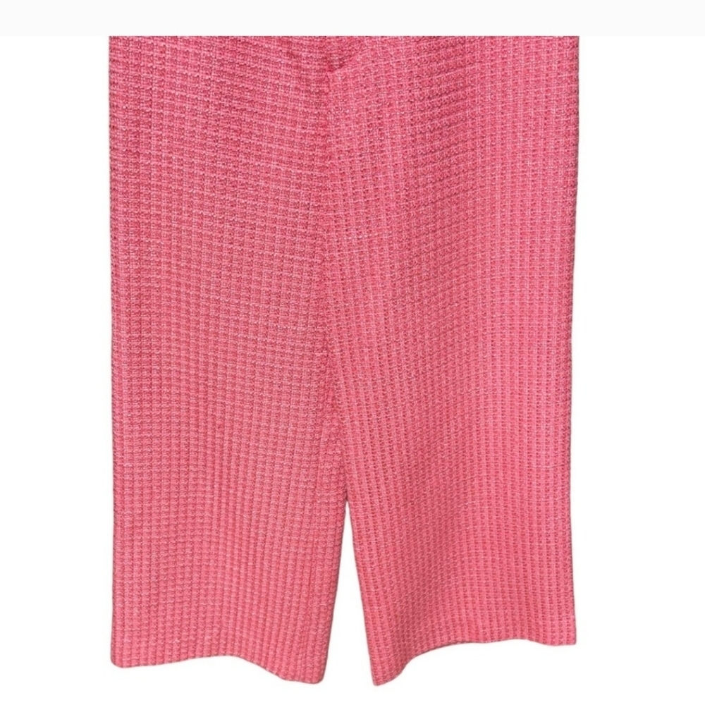 Zara Cropped Fit Tweed Textured Wide Leg Pants Pink Size Medium - Picture 8 of 10